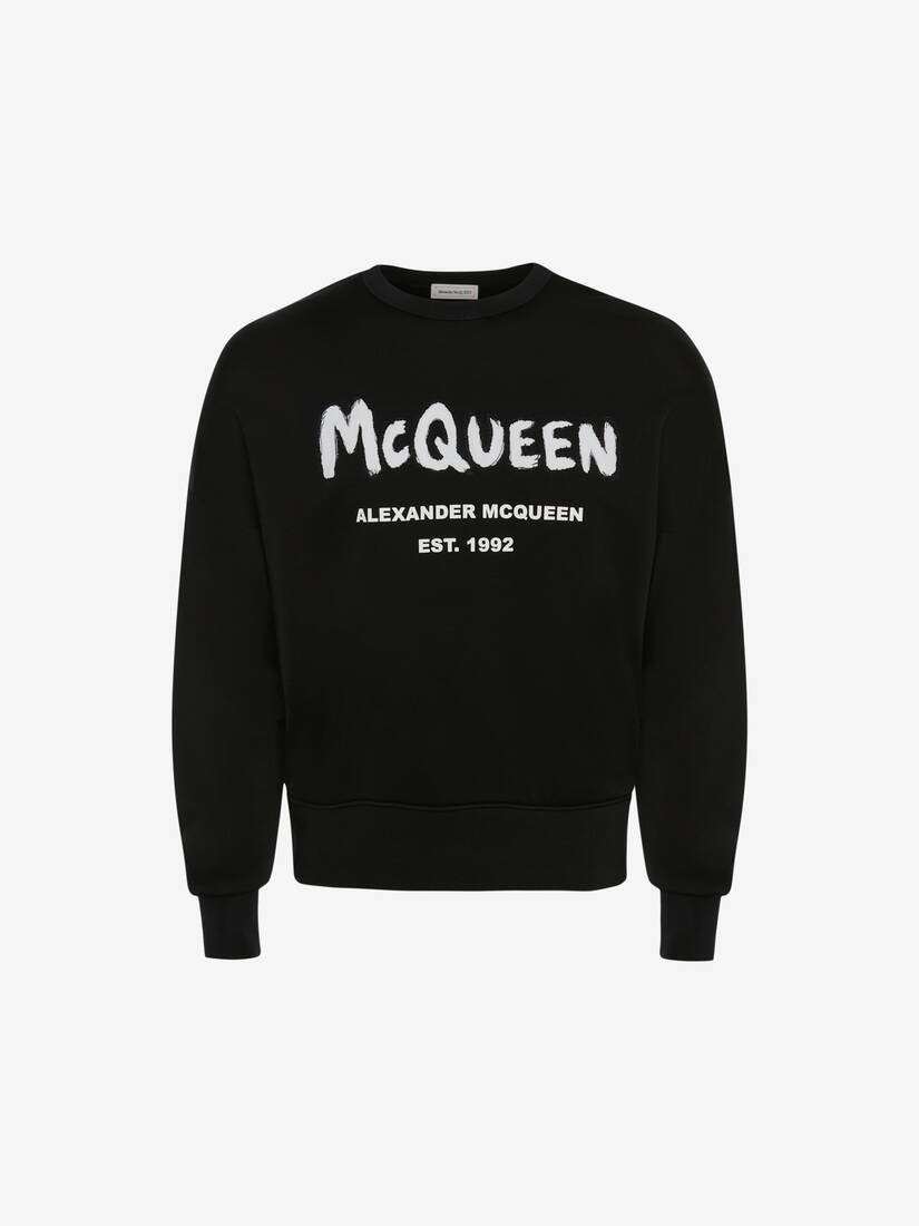 Mcqueen Graffiti Oversized Sweatshirt in Black/white - 1