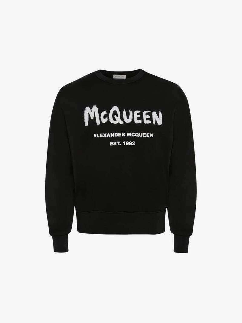 Mcqueen Graffiti Oversized Sweatshirt in Black/white - 1