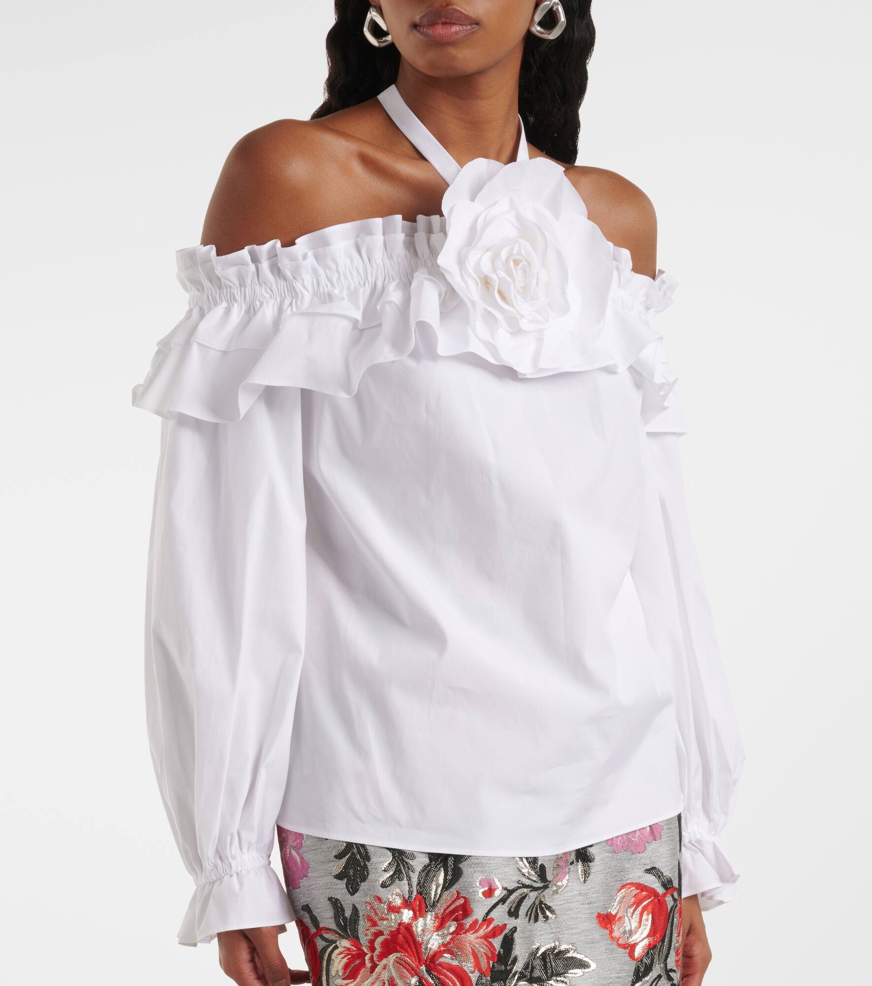 Floral halterneck cotton-blend top - 7