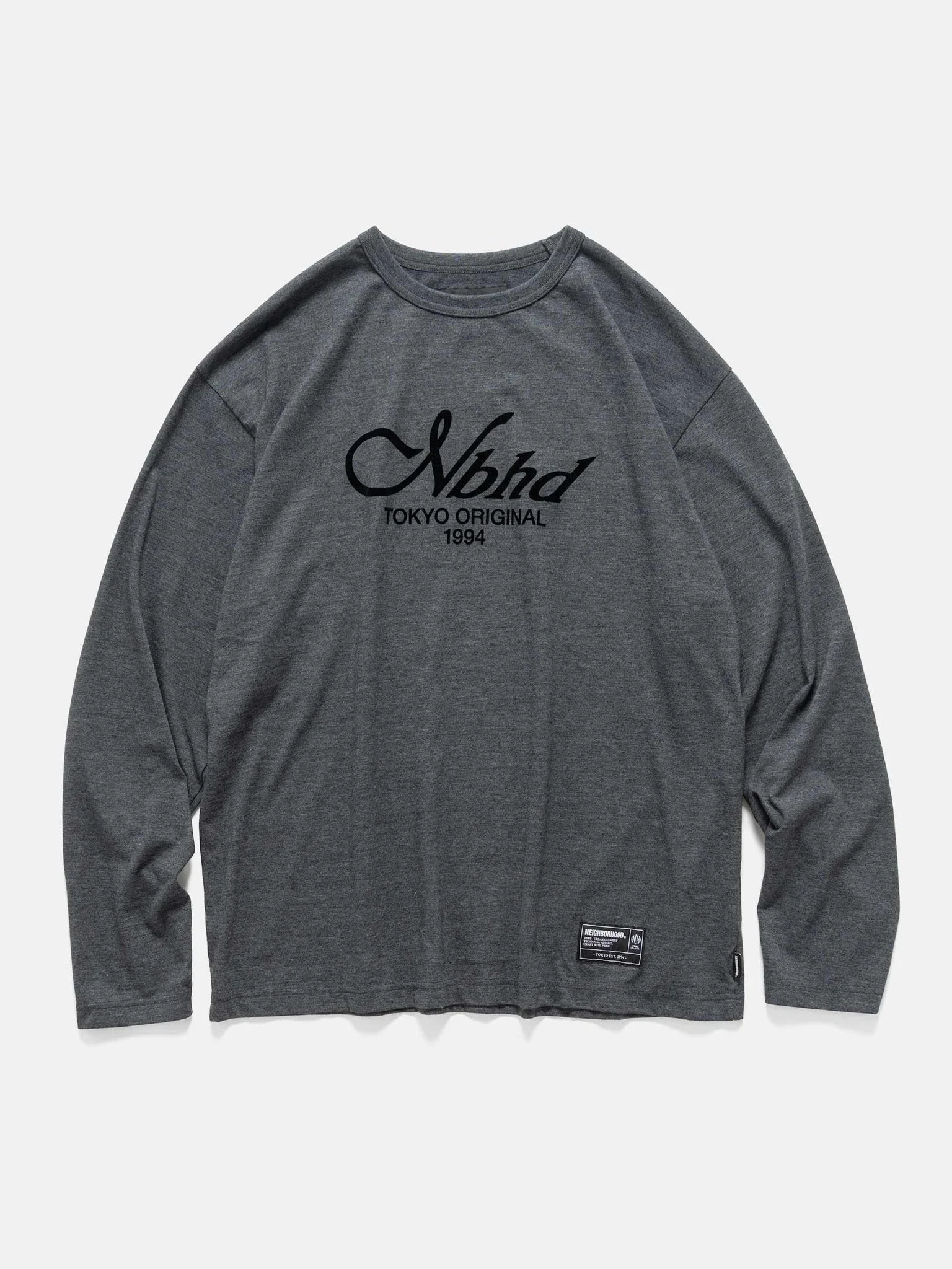 Heather Fabric Tee LS Black - 1