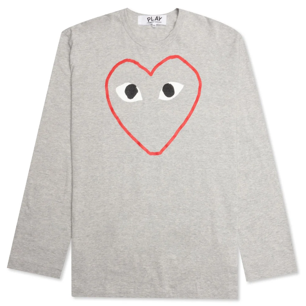 COMME DES GARCONS PLAY GREY HEART LOGO L/S TEE - GREY - 1