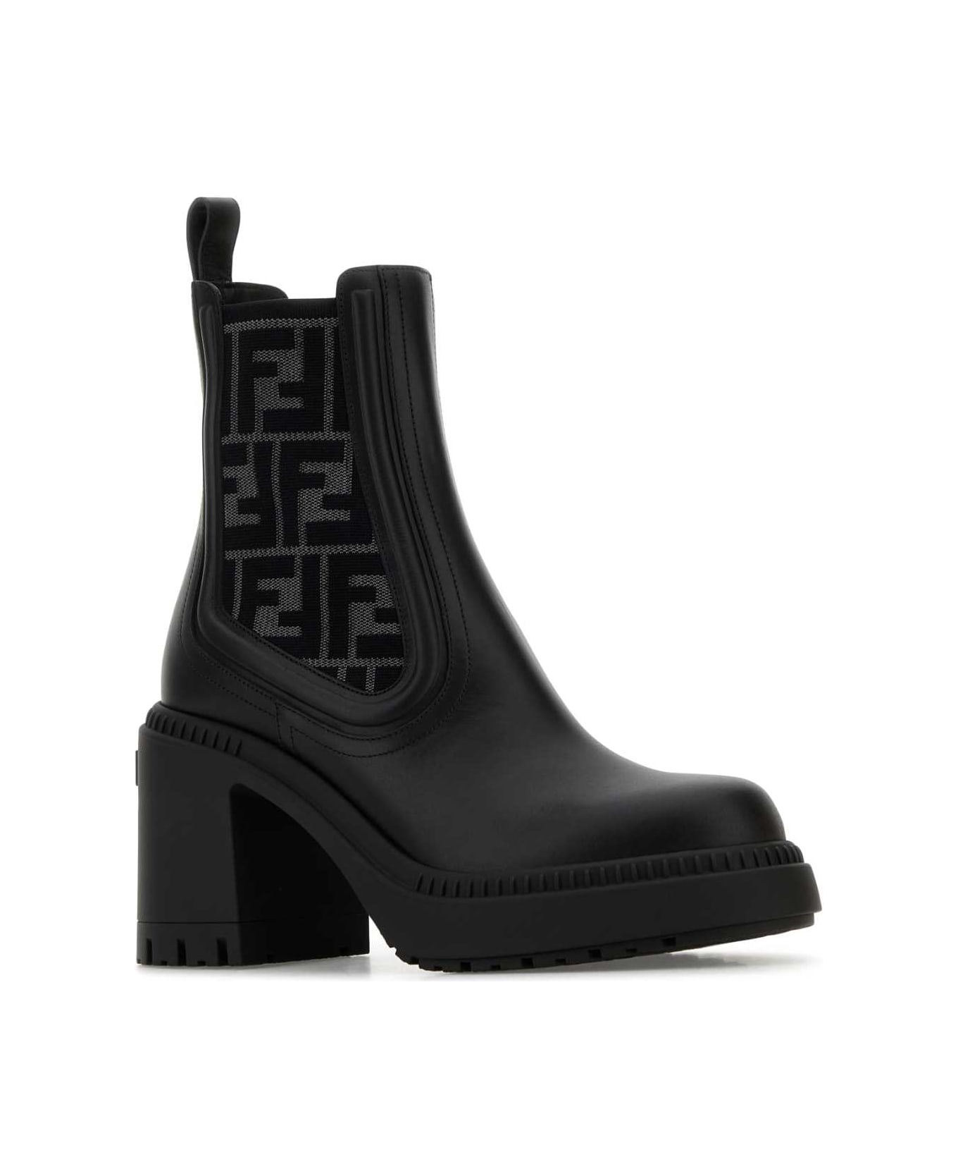 Black Leather Domino Ankle Boots - 2