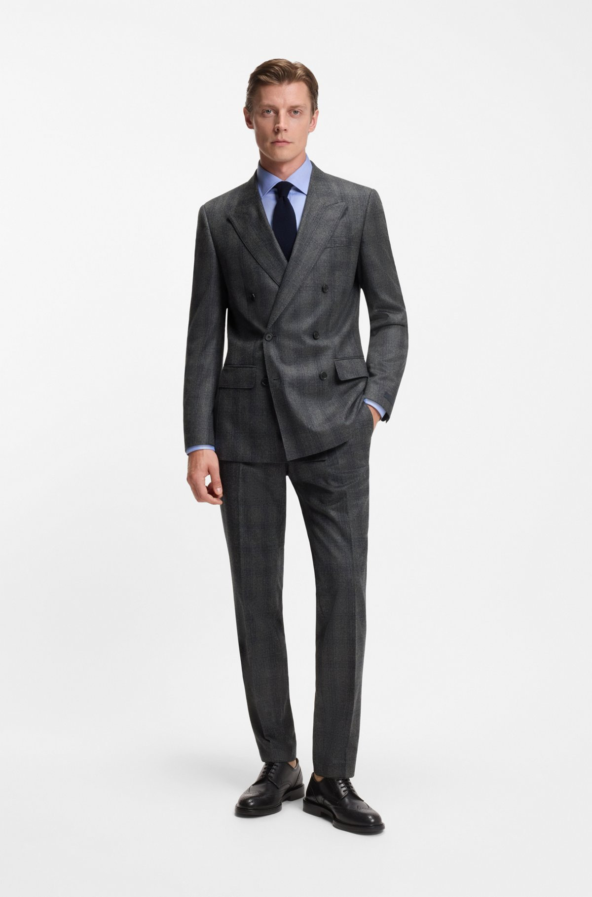 BECKHAM X BOSS SLIM-FIT TROUSERS IN CHECKED VIRGIN WOOL - 3