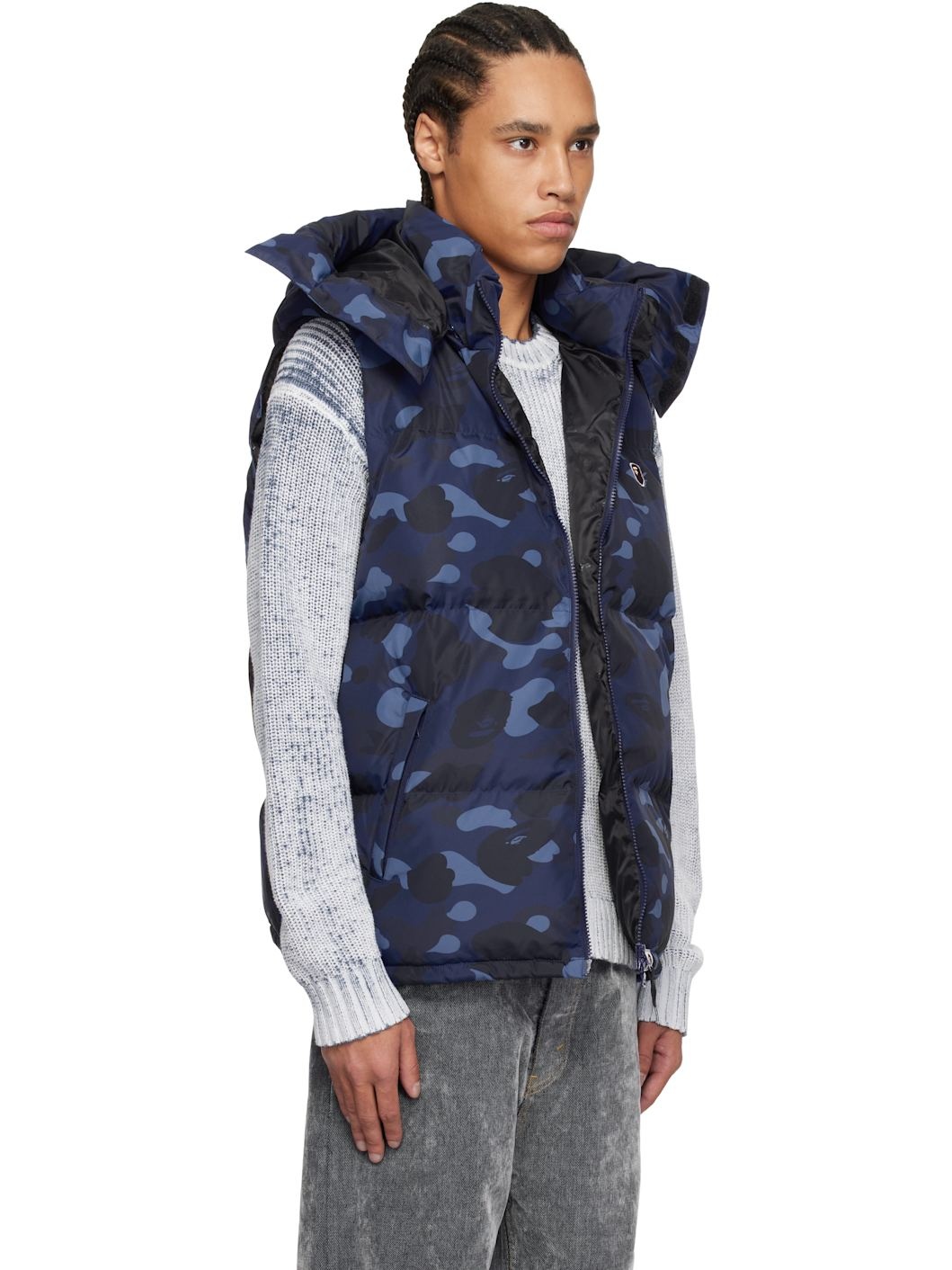 Navy Color Camo Down Vest - 2