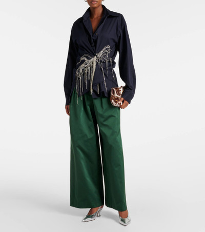 Dries Van Noten Embellished draped cotton gabardine shirt outlook