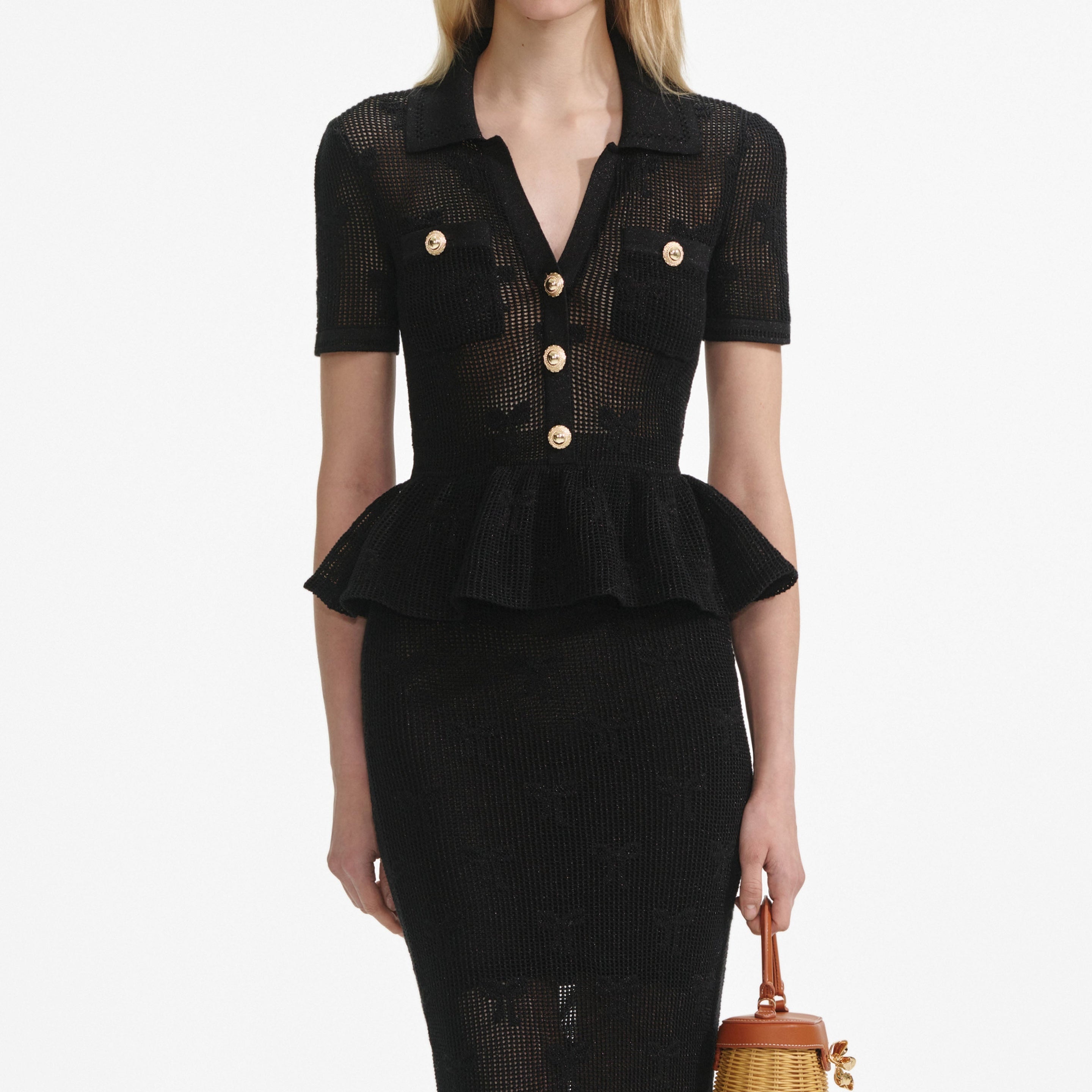 Black Bow Crochet Midi Dress - 4