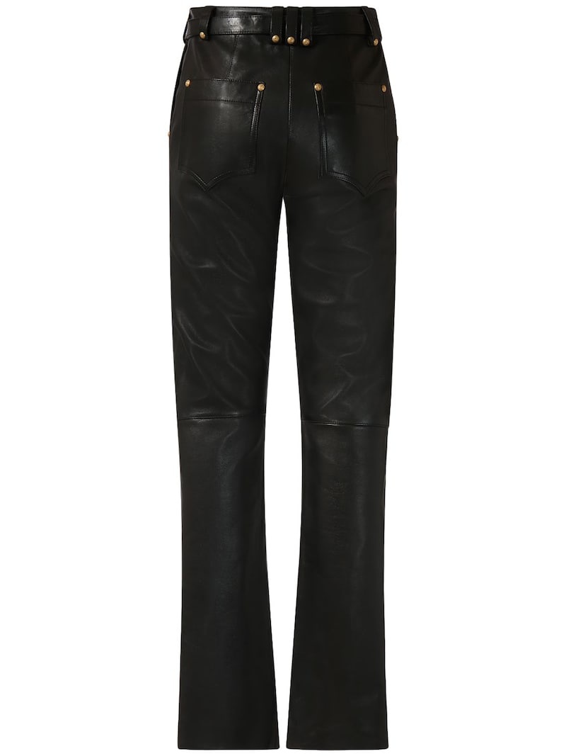 Belted leather straight pants - 5