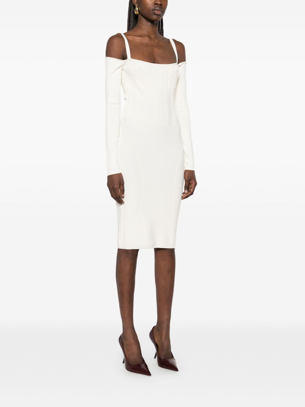 boning-detail knitted midi dress - 3