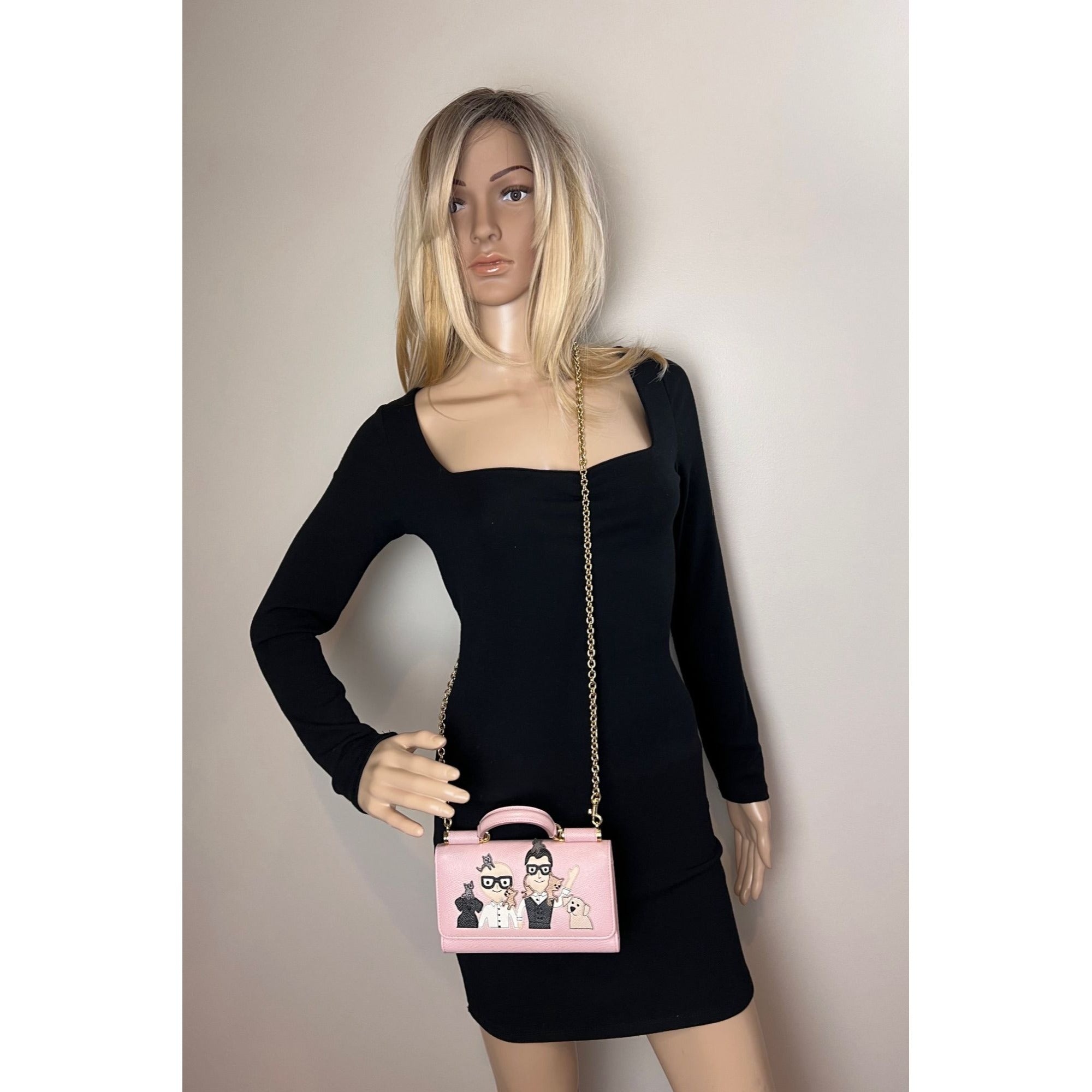 Dolce Gabbana - Dolce Gabbana Phone Bag St Dauphine Cartoon Pink Wallet on a Chain Hand Bag - 11