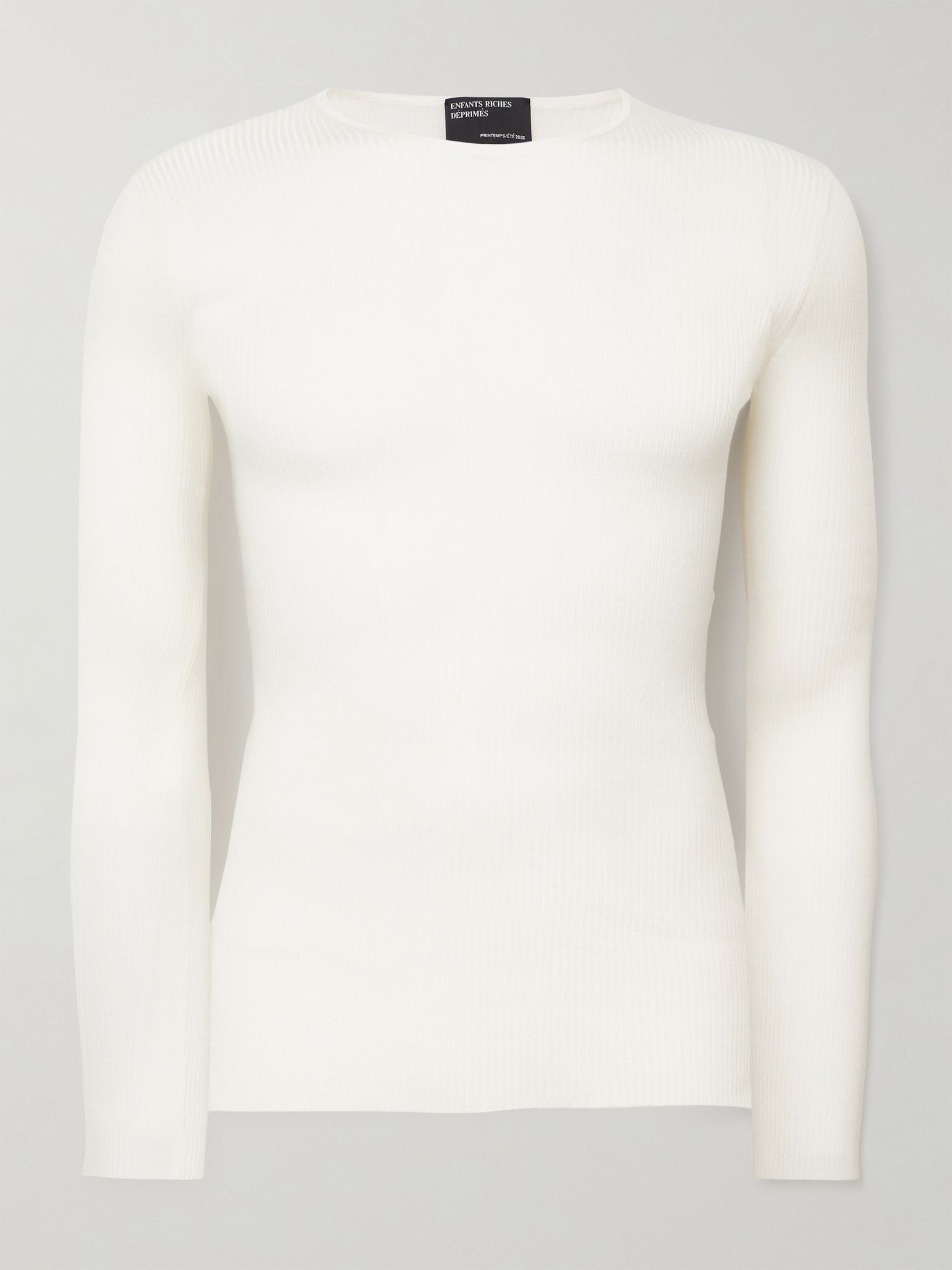 Logo-Embroidered Ribbed Silk and Cashmere-Blend Sweater White - 1