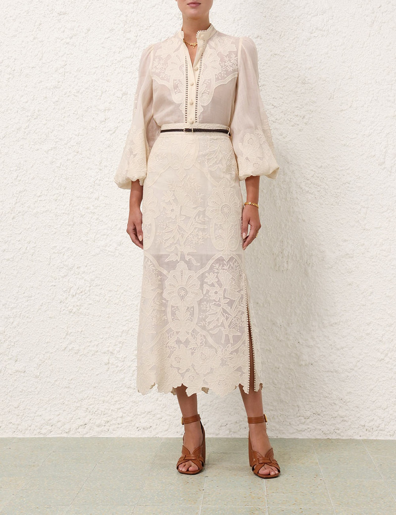 Zimmermann OTTIE EMBROIDERED MIDI SKIRT outlook