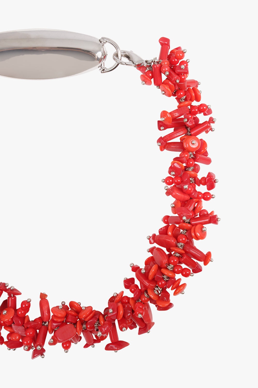 EMBROIDERED CHUNKY DETAIL NECKLACE | RED/SILVER - 2