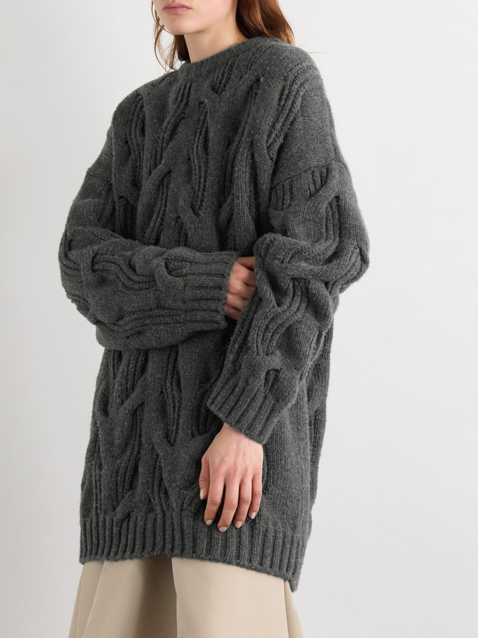 Cable-knit wool sweater Gray - 3