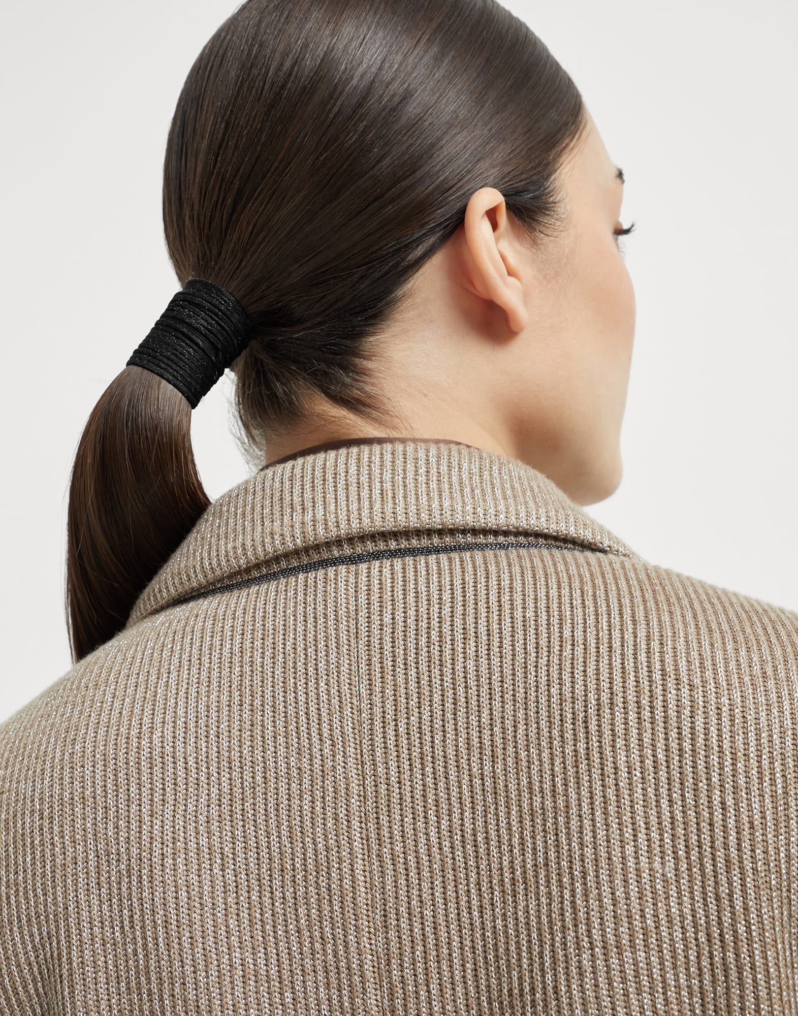 Sparkling cotton and viscose English rib knit blazer with monili - 3