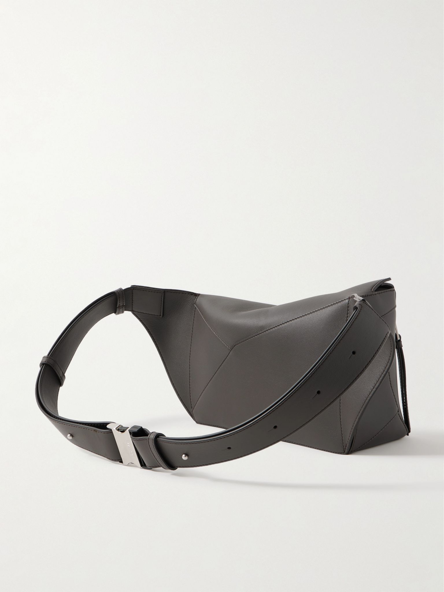 Puzzle Edge Small Leather Belt Bag Gray - 3
