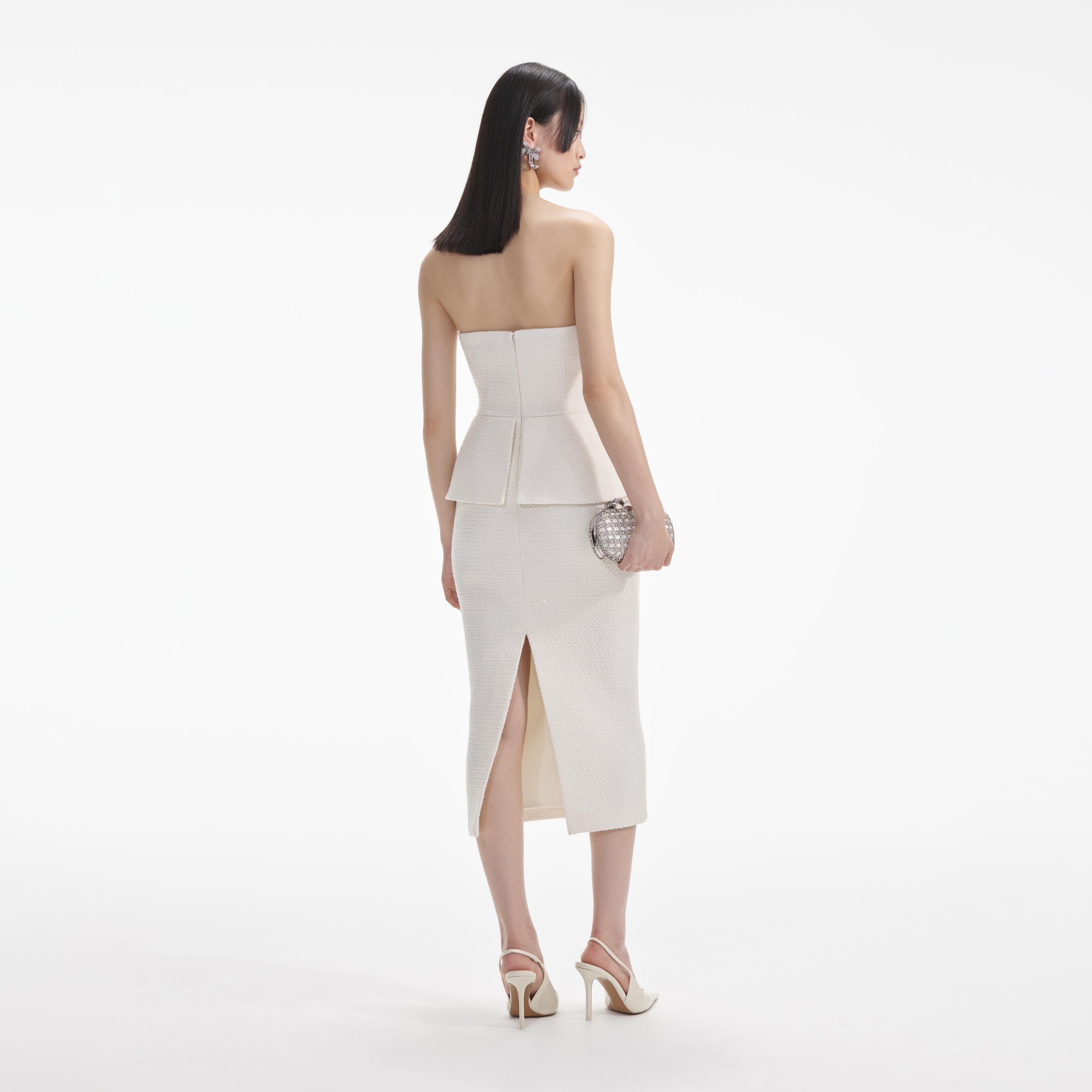 self-portrait Cream Tinsel Boucle Bandeau Midi Dress - AW24-094M-C |  REVERSIBLE
