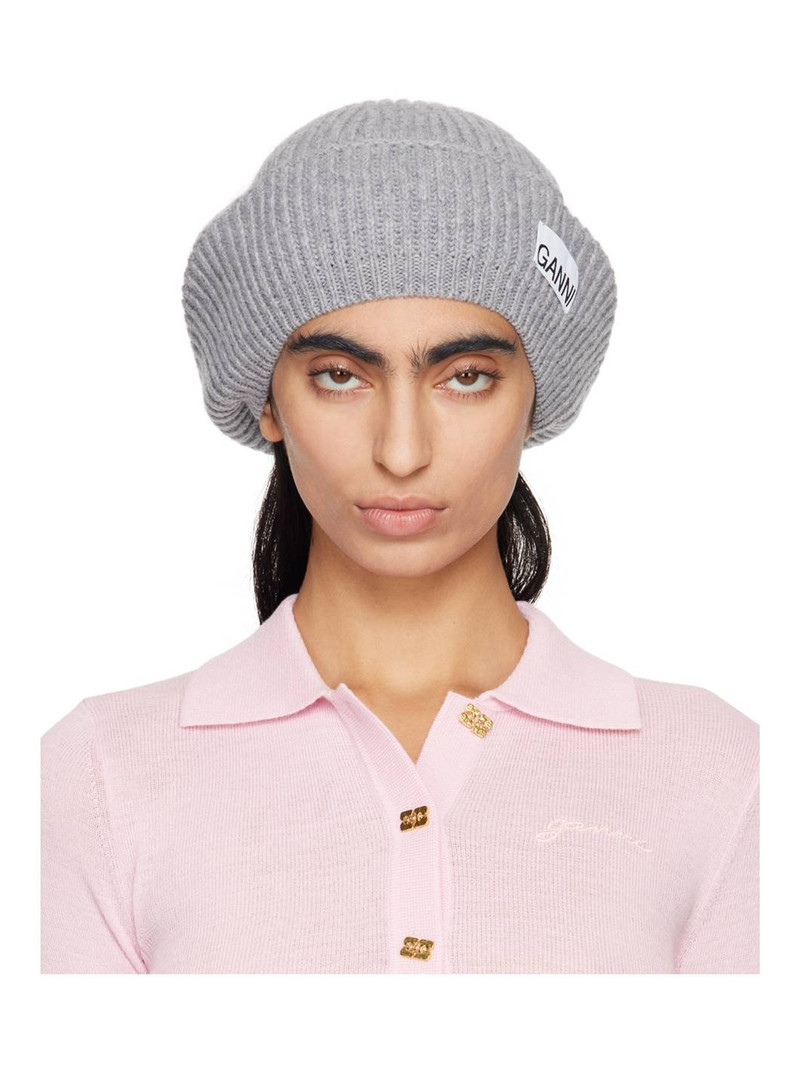 Gray Wool Rib Knit Beret 1