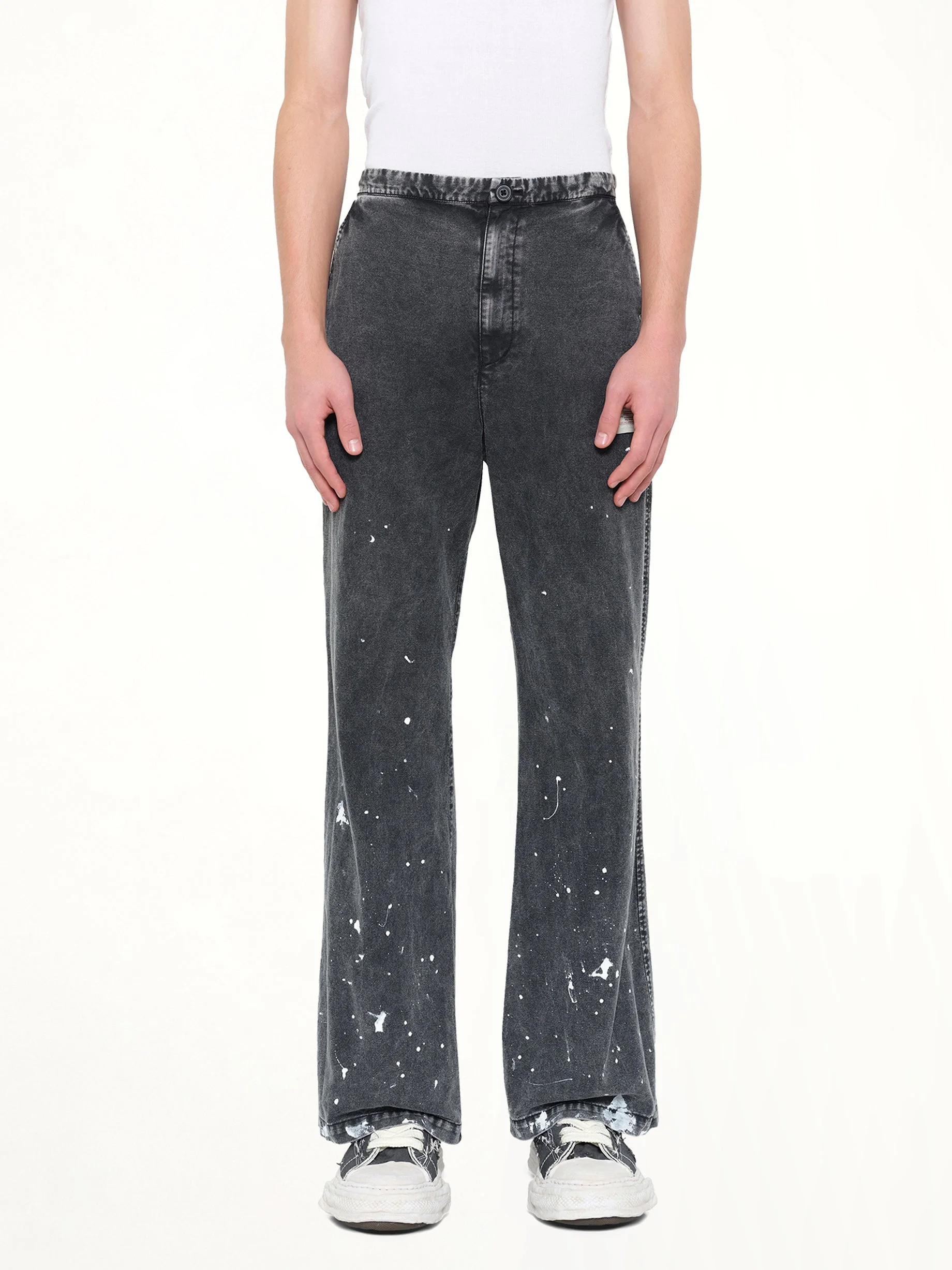 Distressed Corduroy Trousers in Black - 1