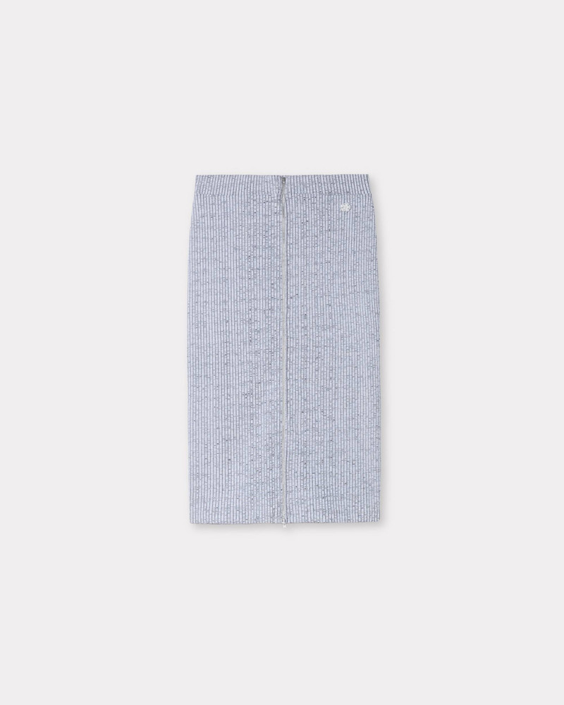 Bicolor 늑골 zipped 스커트 - 1