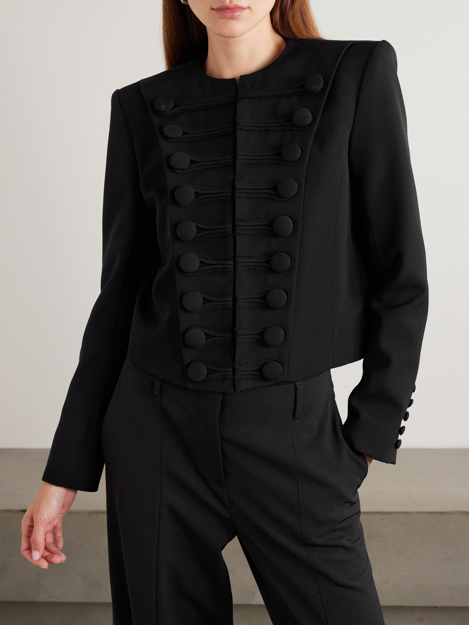 Spencer button-embellished grain de poudre wool jacket Black - 3