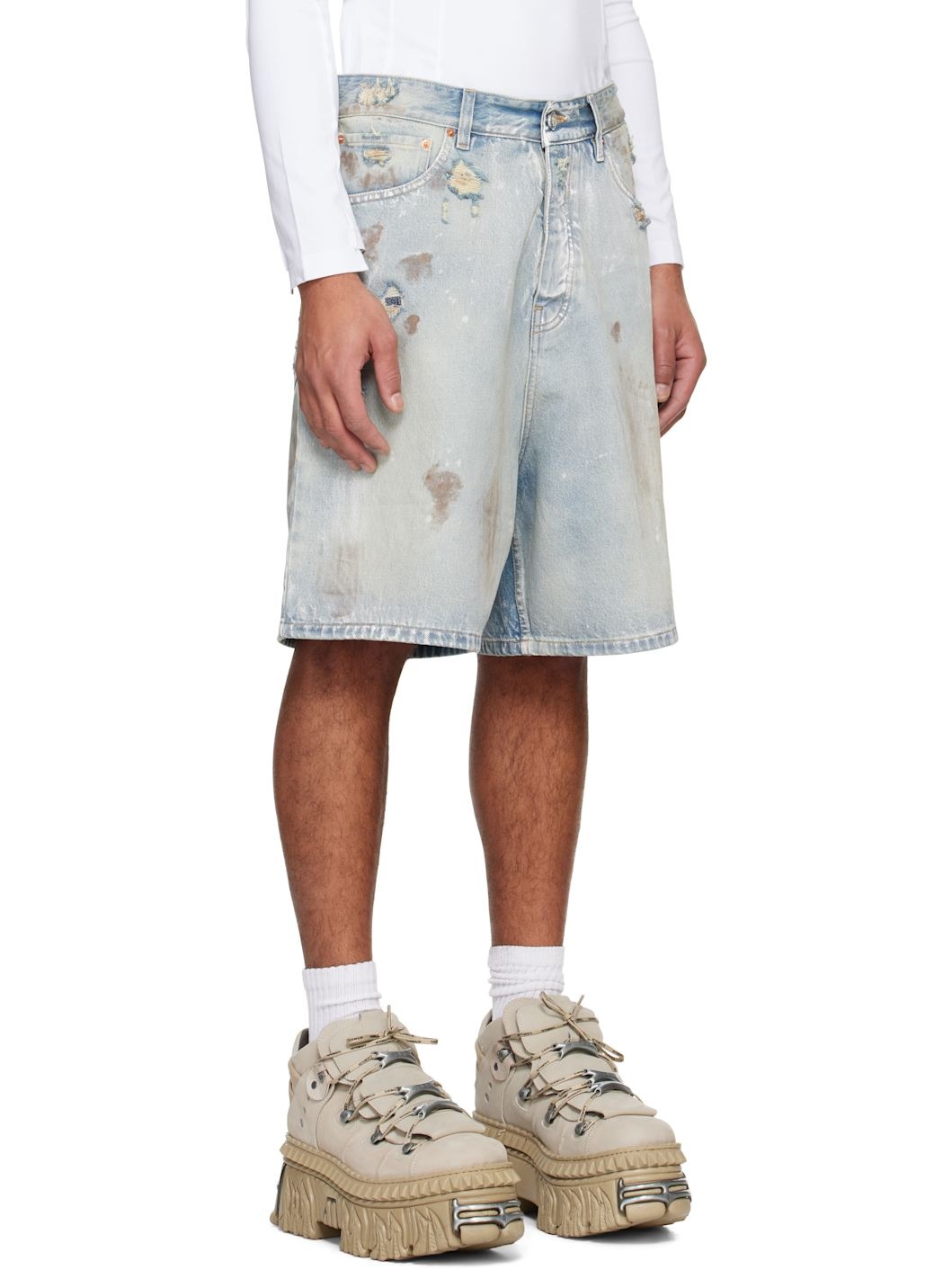 Blue Trashed Denim Shorts - 2