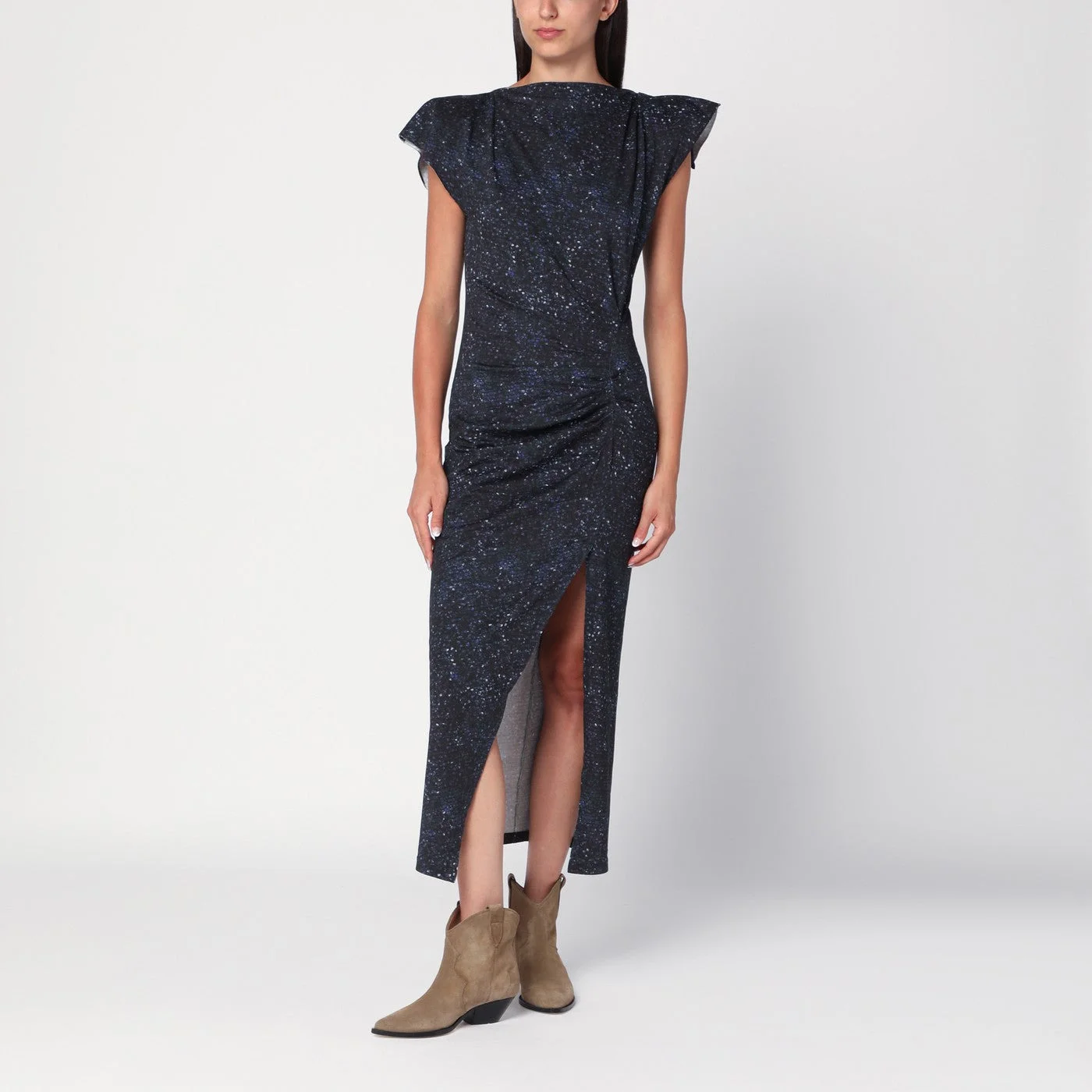 Mid-length dress with midnight blue print - 1