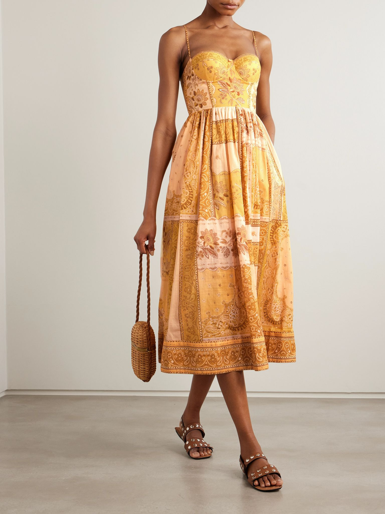 Lucky bandana-print cotton-voile midi dress Yellow - 2