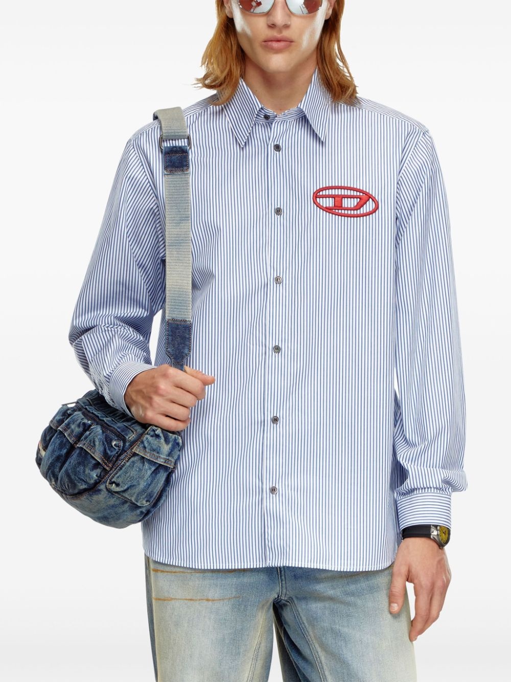 embroidered-logo striped poplin shirt - 3