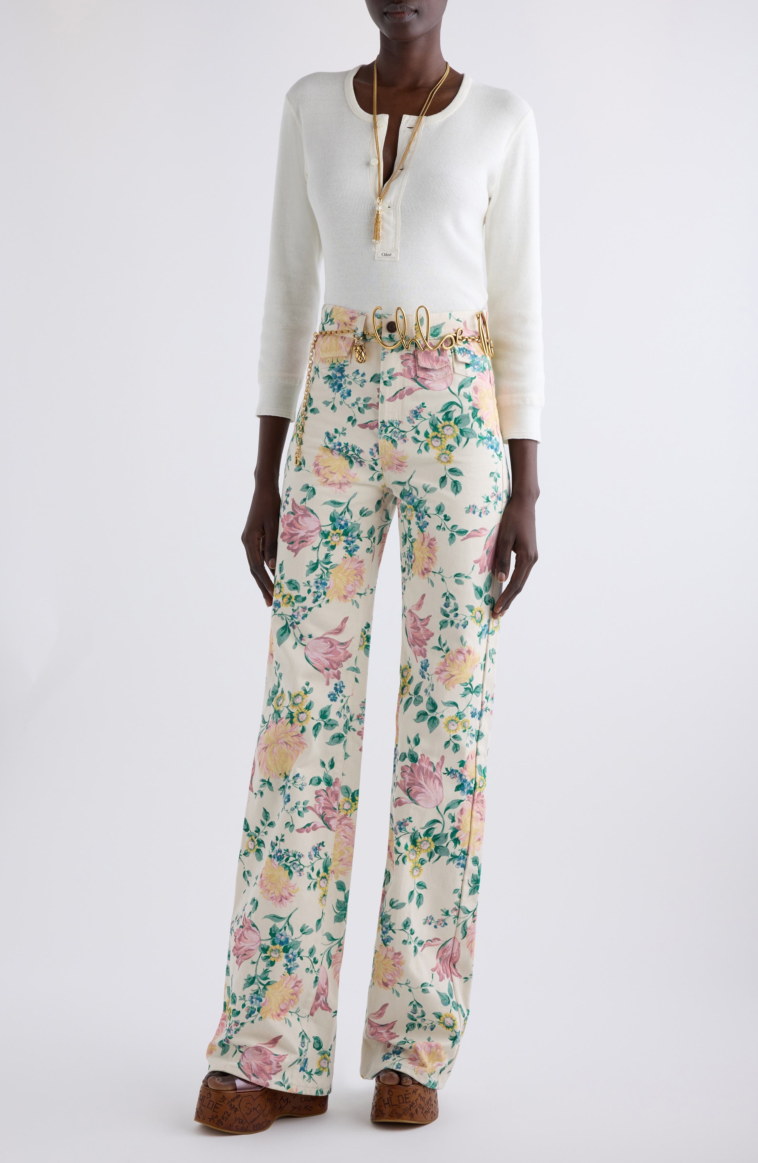 Chloé Cotton Rib Henley in Iconic Milk at Nordstrom - 2