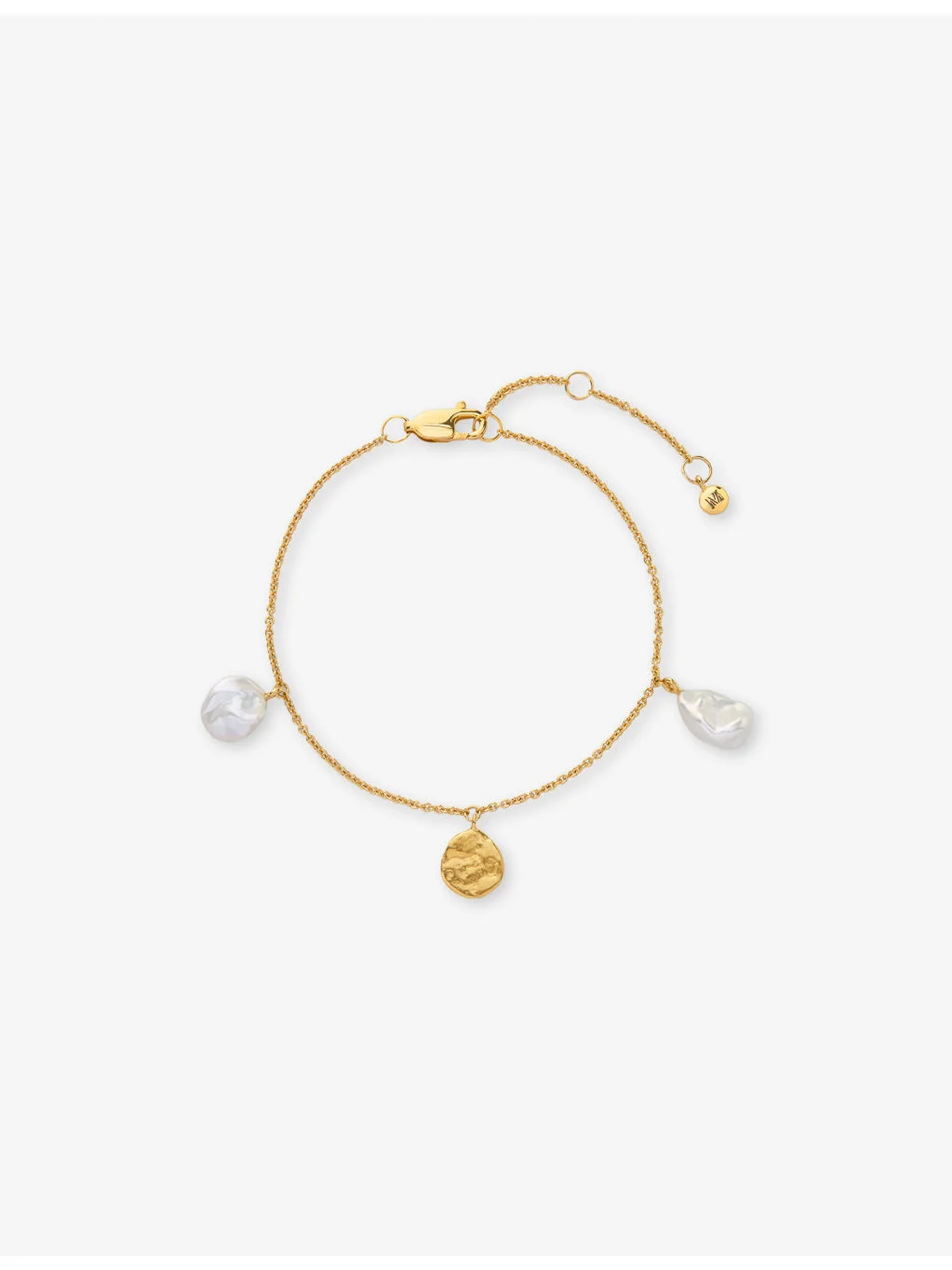 Capri 18ct Yellow Gold Vermeil and Keshi Pearl Station Bracelet - 1