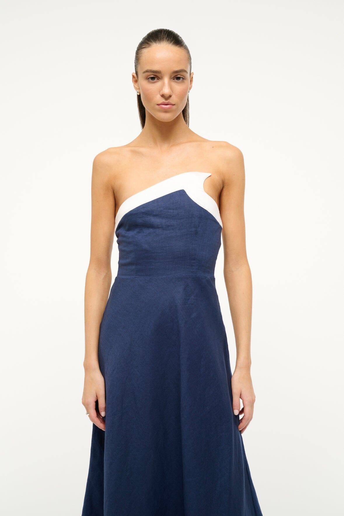 STAUD SIRANI DRESS NAVY WHITE - 4