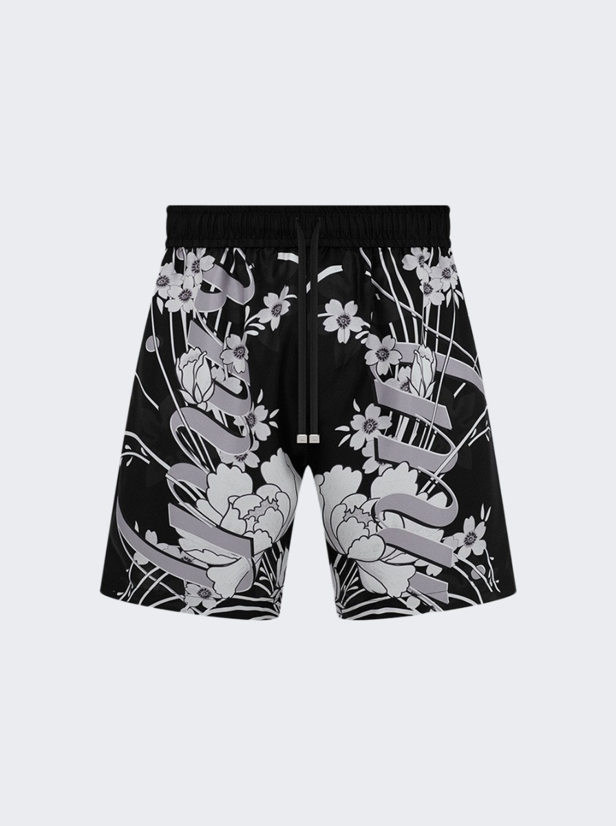 Floral Drawstring Shorts Black - 1