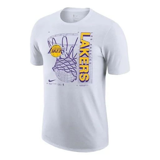 Nike NBA Los Angeles Lakers 로고 인쇄 빠른 건조한 농구 스포츠 짧은 소매 백색 CV6111-100 - 1