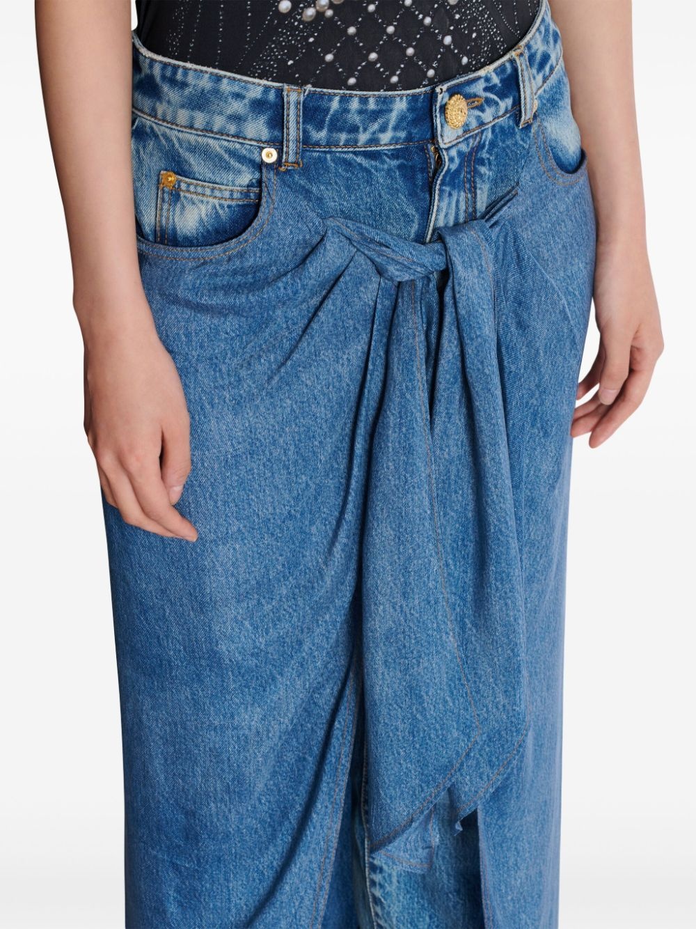 draped denim skirt - 6