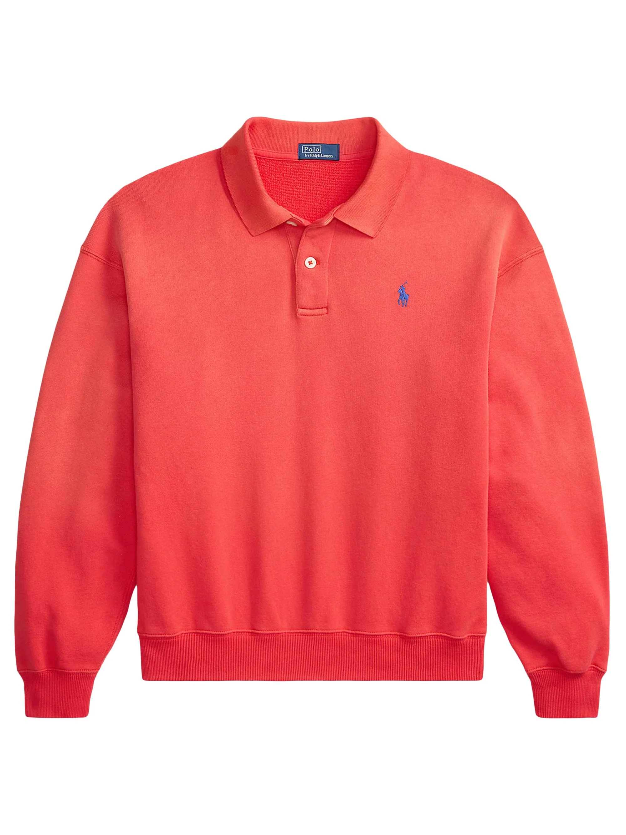 Women's Cotton-Blend Fleece Polo Sweater - Bright Hibiscus - 1