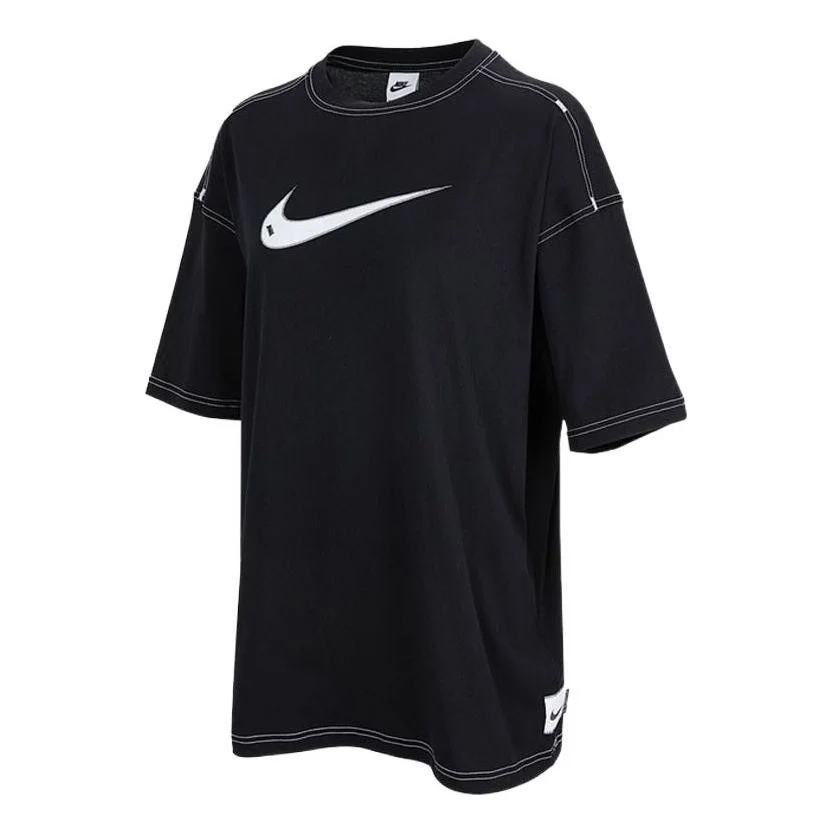 (WMNS) Nike SS22 Logo Printing Casual Round Neck Short Sleeve Black T-Shirt DM6212-010 - 1