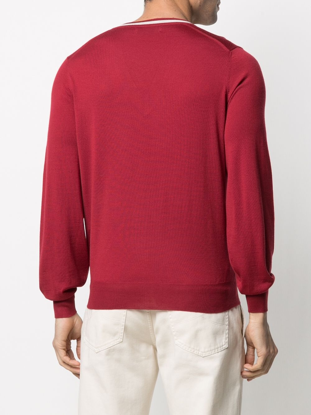 v-neck fine-knit jumper - 4