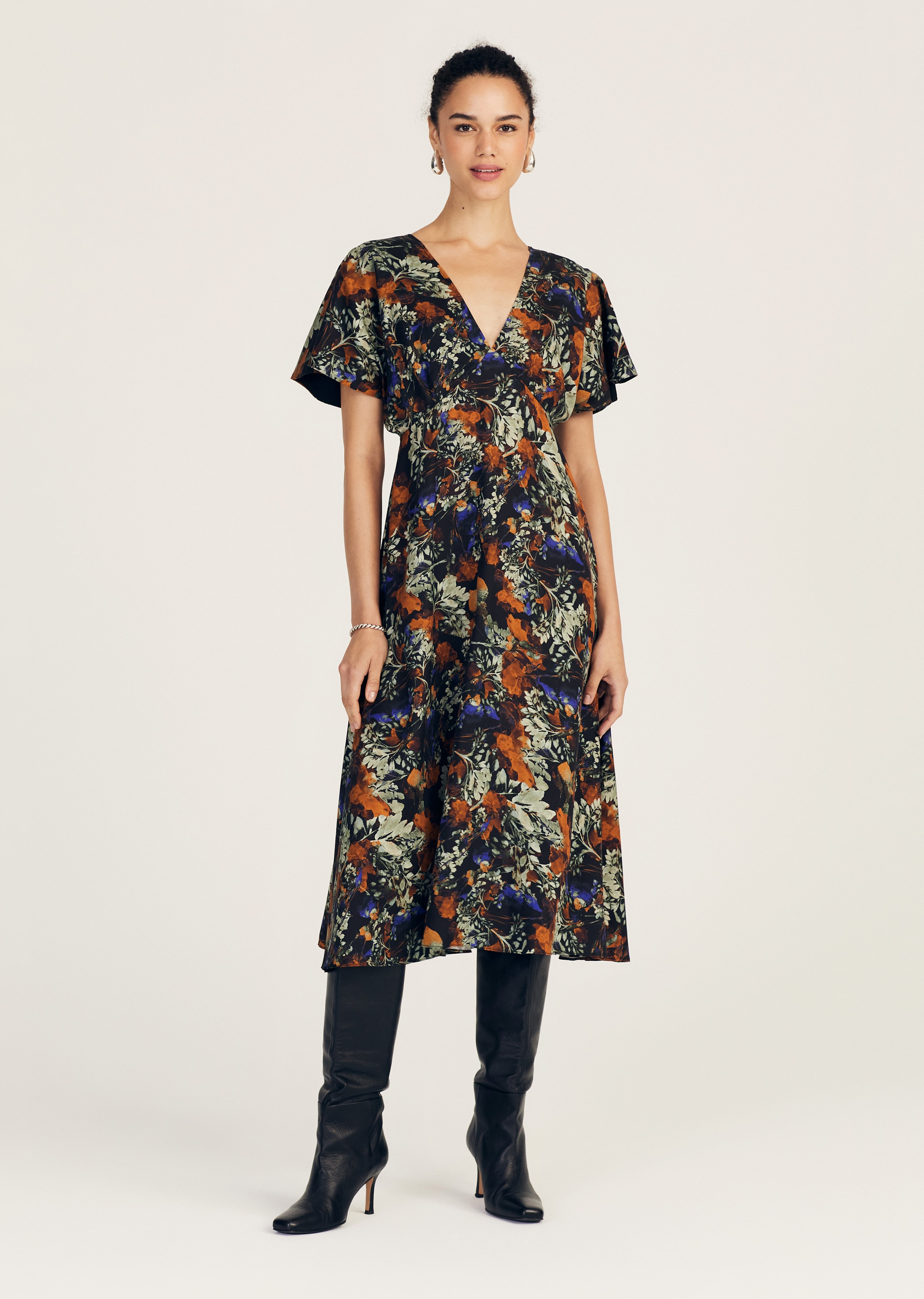 CECILE FLUTTER SLEEVE MIDI DRESS - 1