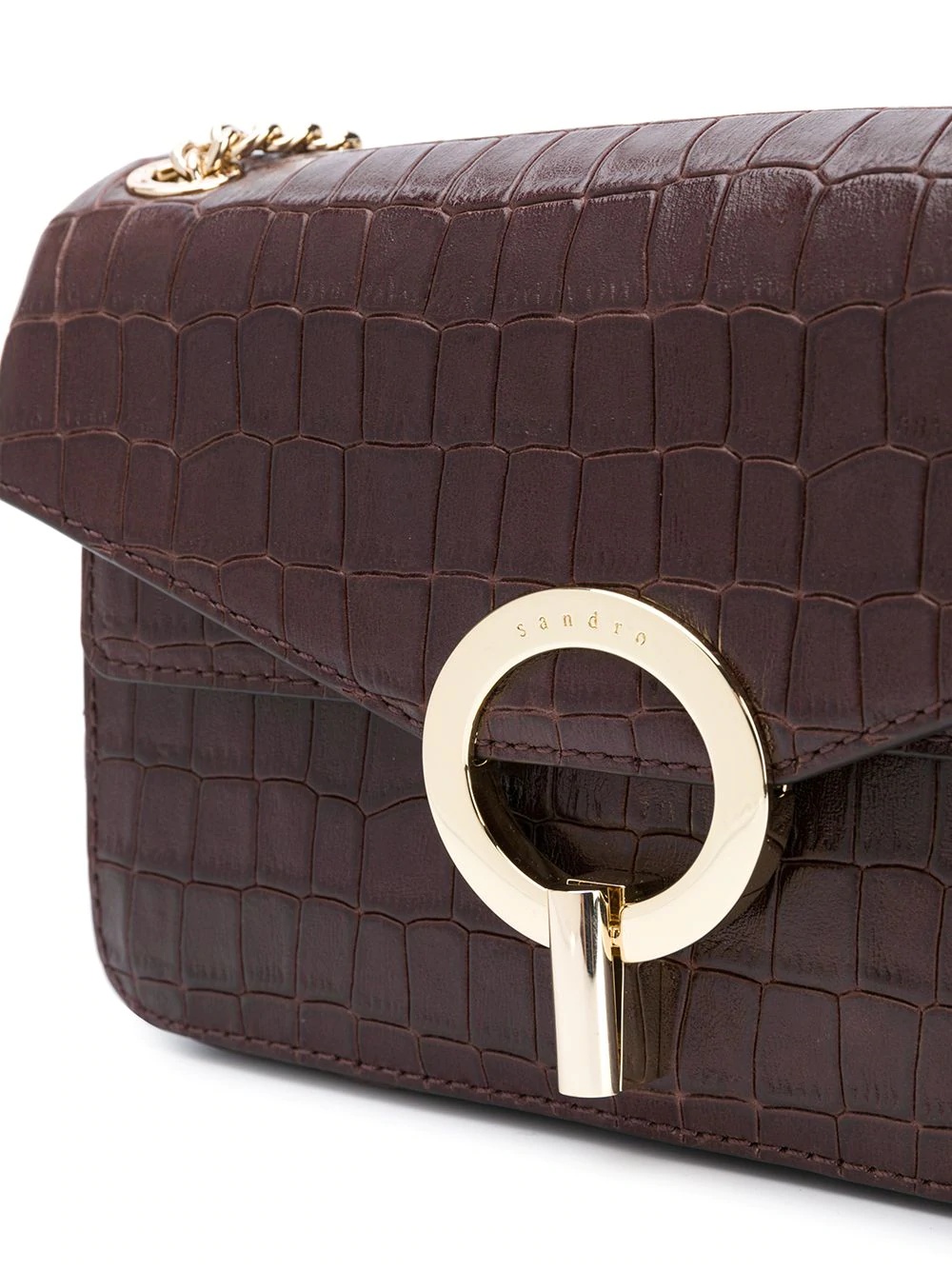 croc-embossed leather shoulder bag - 4