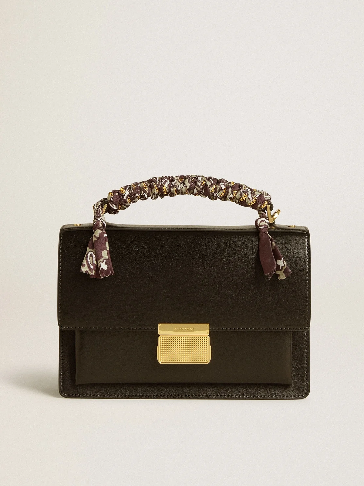 Venezia Bag in black boarded leather with multicolored scarf - 1