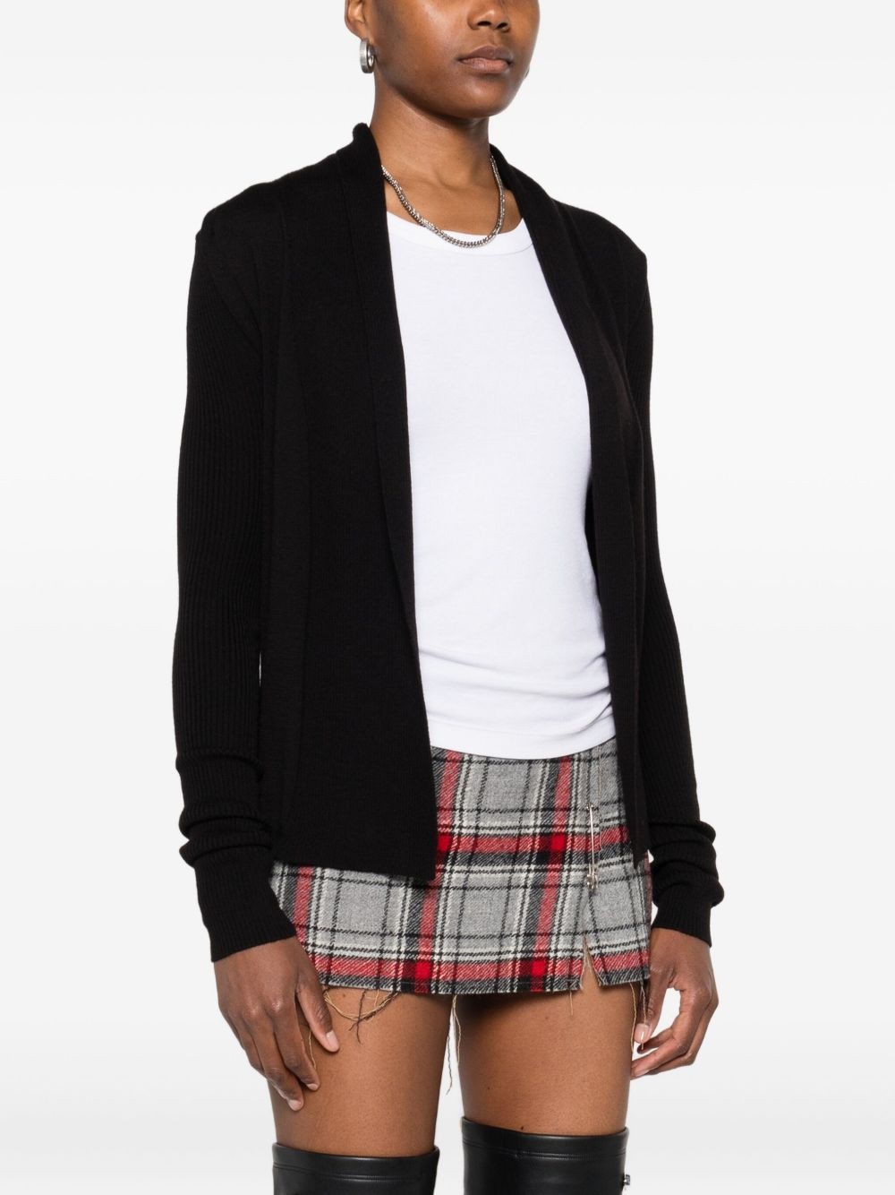 ribbed open-front cardigan - 3