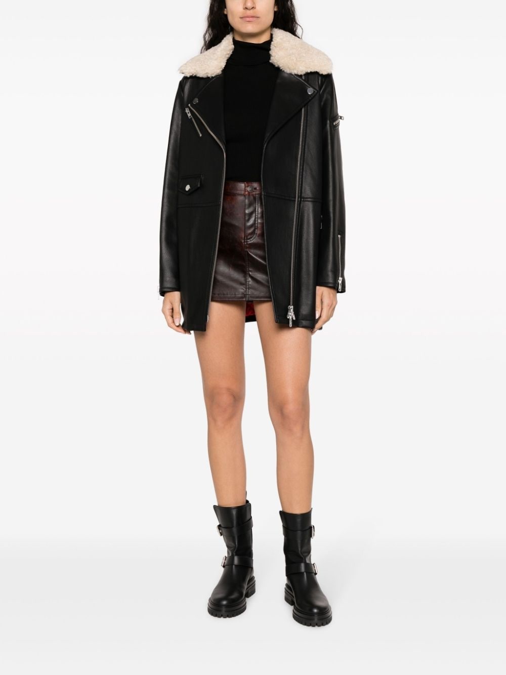 notched-collar faux-shearling jacket - 2