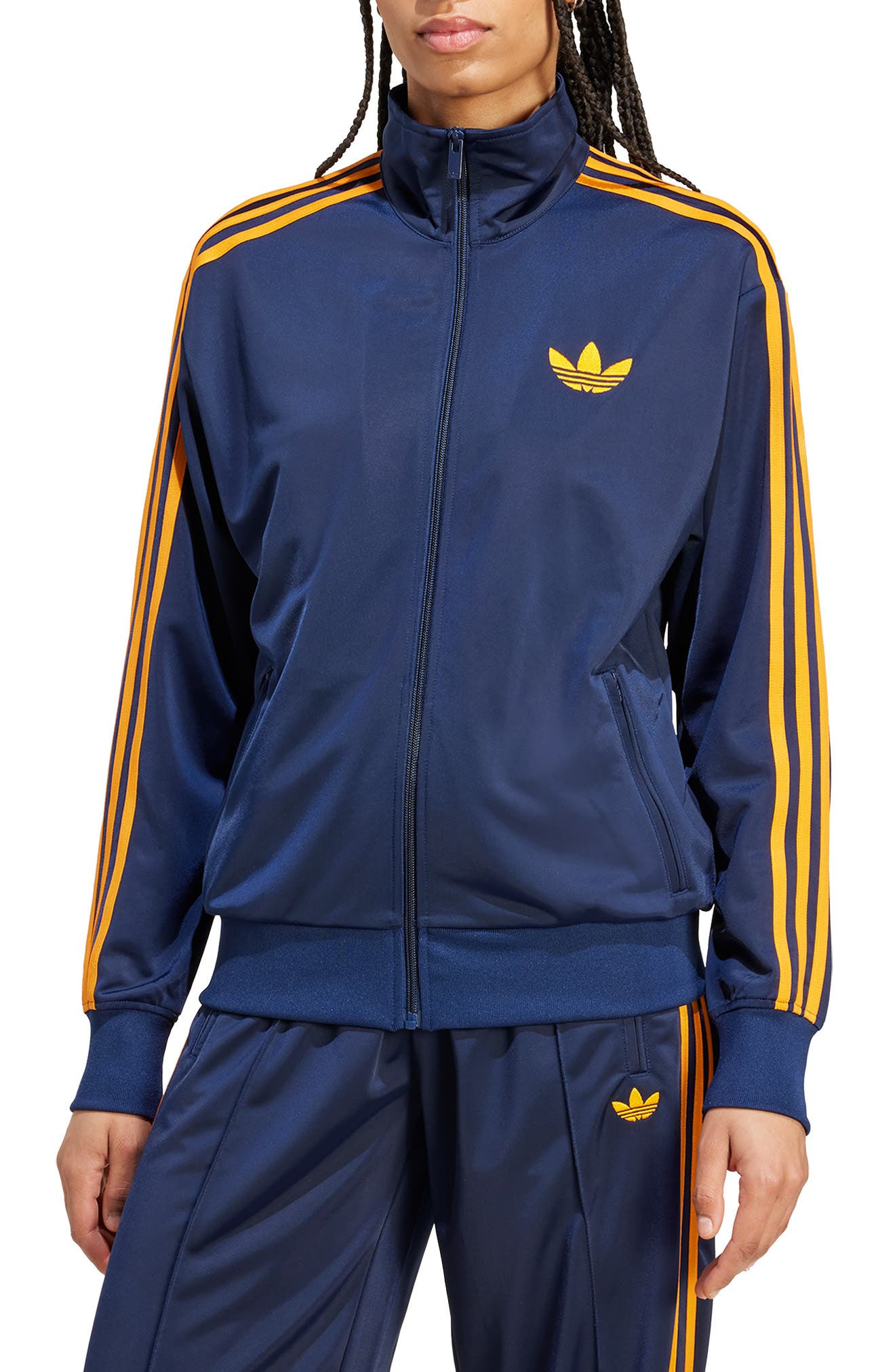adidas Firebird Recycled Polyester Track Jacket in Night Indigo/Crew Orange at Nordstrom - 1