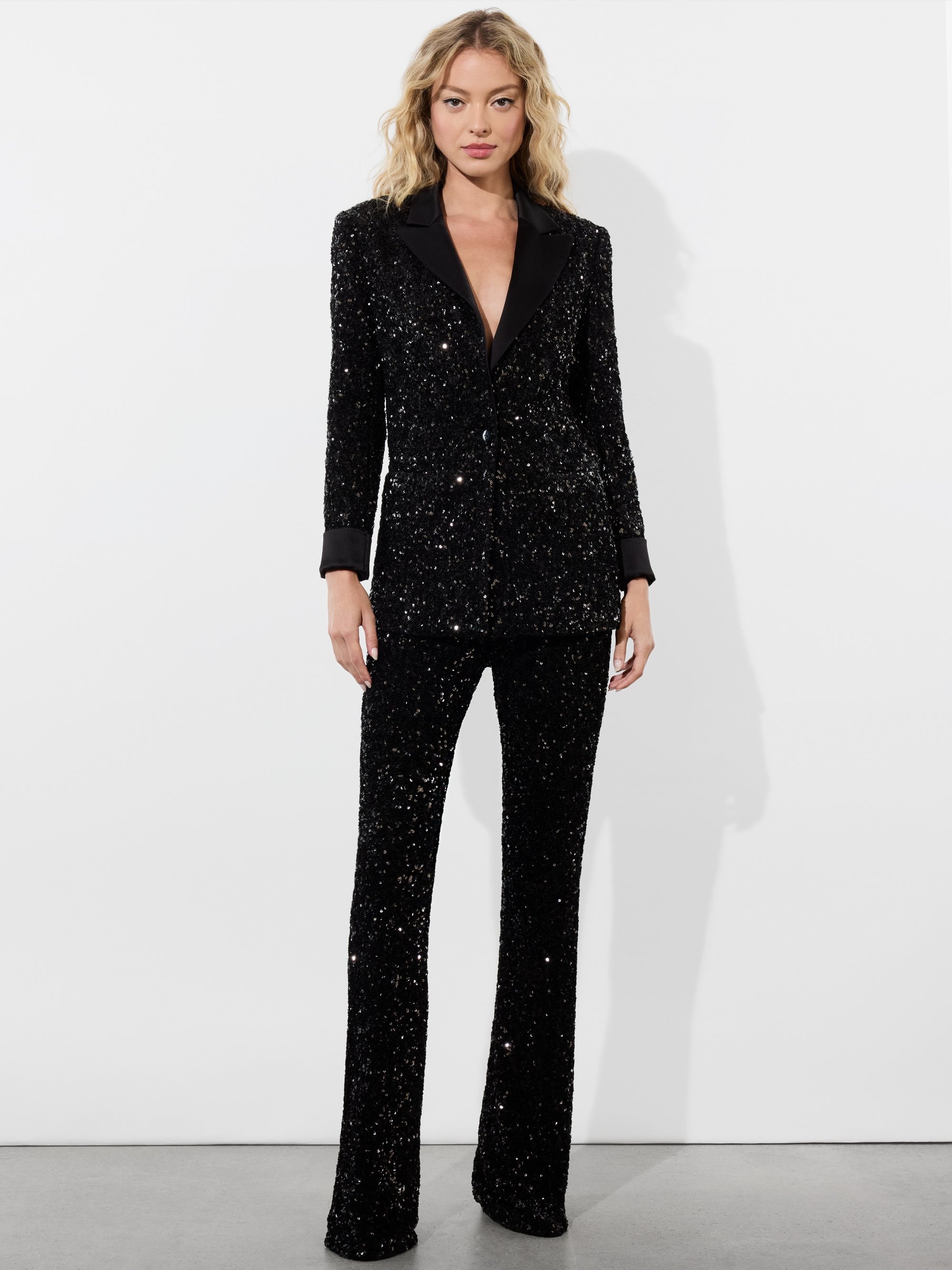 JUSTIN SEQUIN COMBO ROLLED CUFF BLAZER - 3