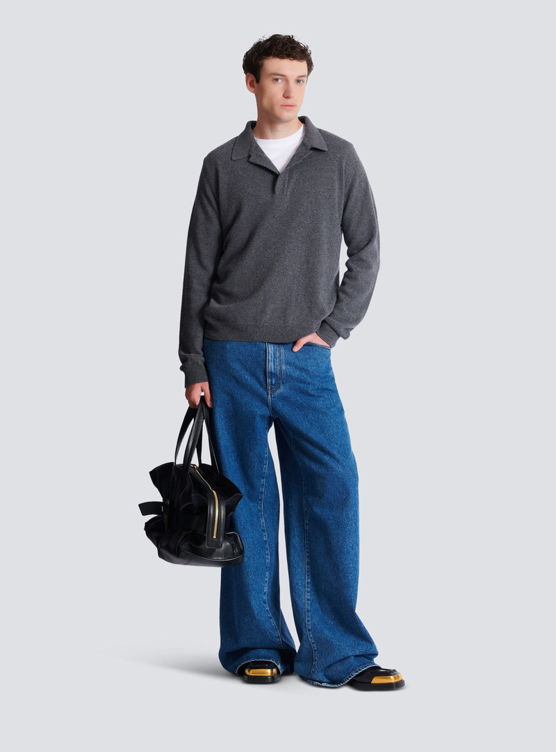 Balmain Long-sleeved polo shirt in eco-cashmere outlook