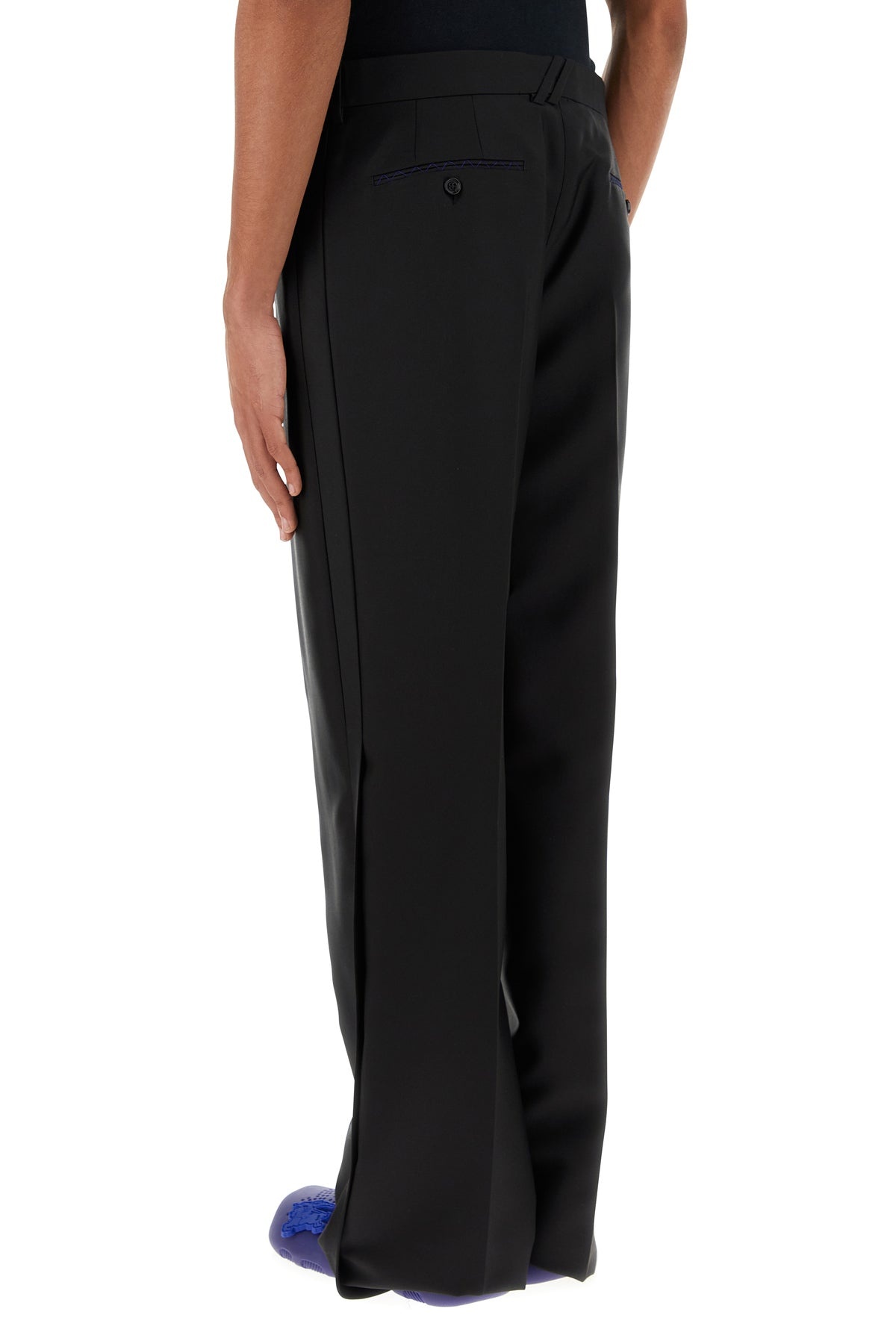 Black wool blend wide-leg pant - 4