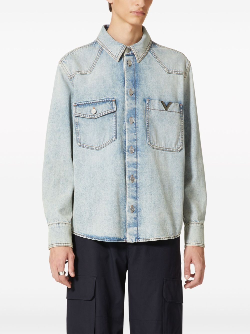cut-out denim shirt - 3