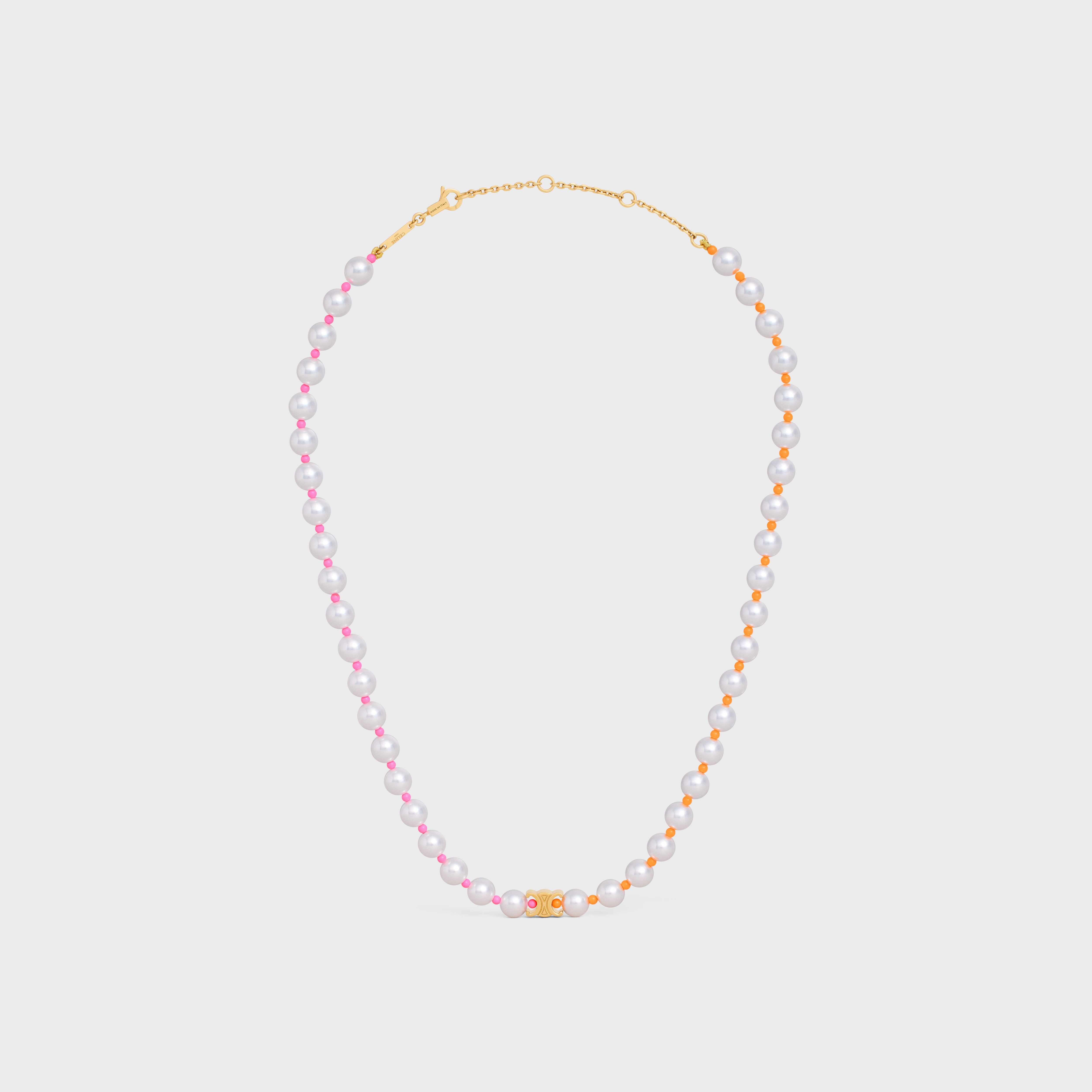 Celine Plage Pearl Necklace in Brass with Gold Finish and Resin Pearls - 1