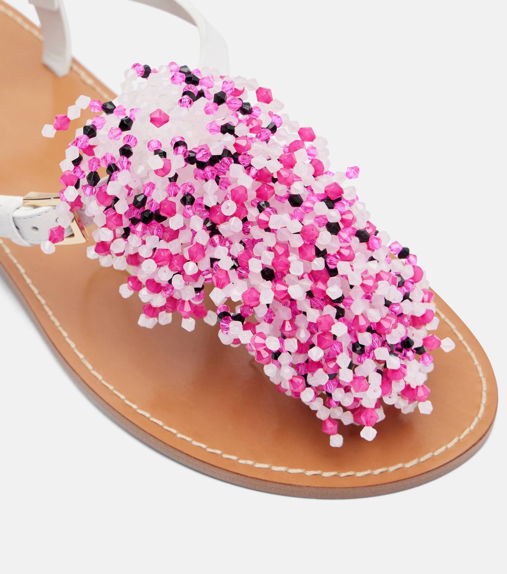Embroidery beaded leather sandals - 5