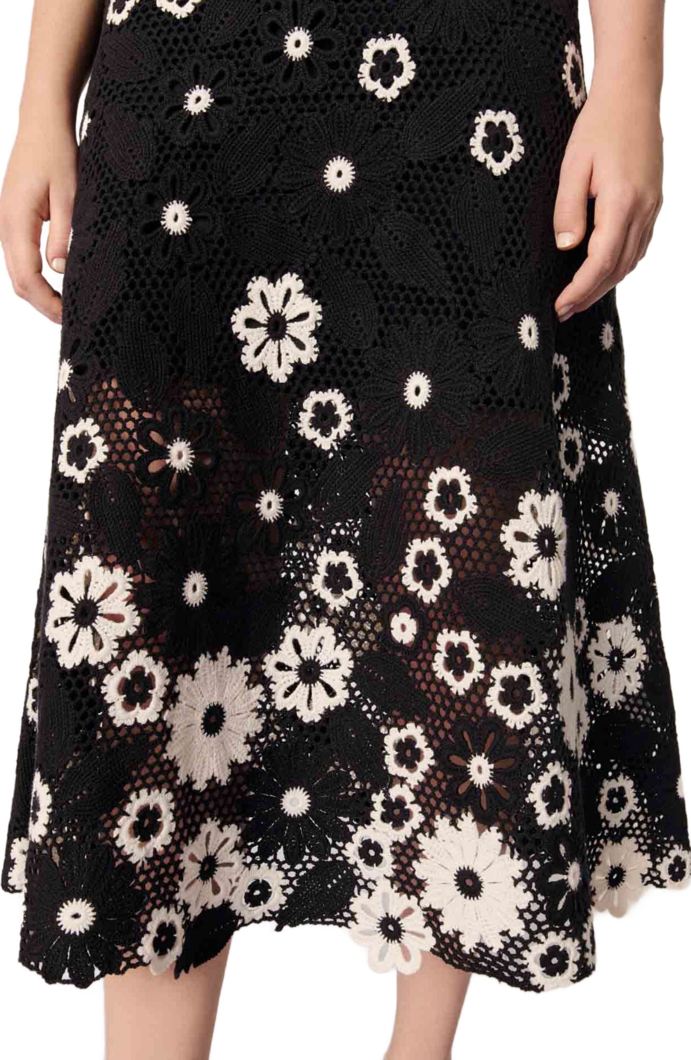 maje Floral crochet maxi dress in Black /White at Nordstrom - 6